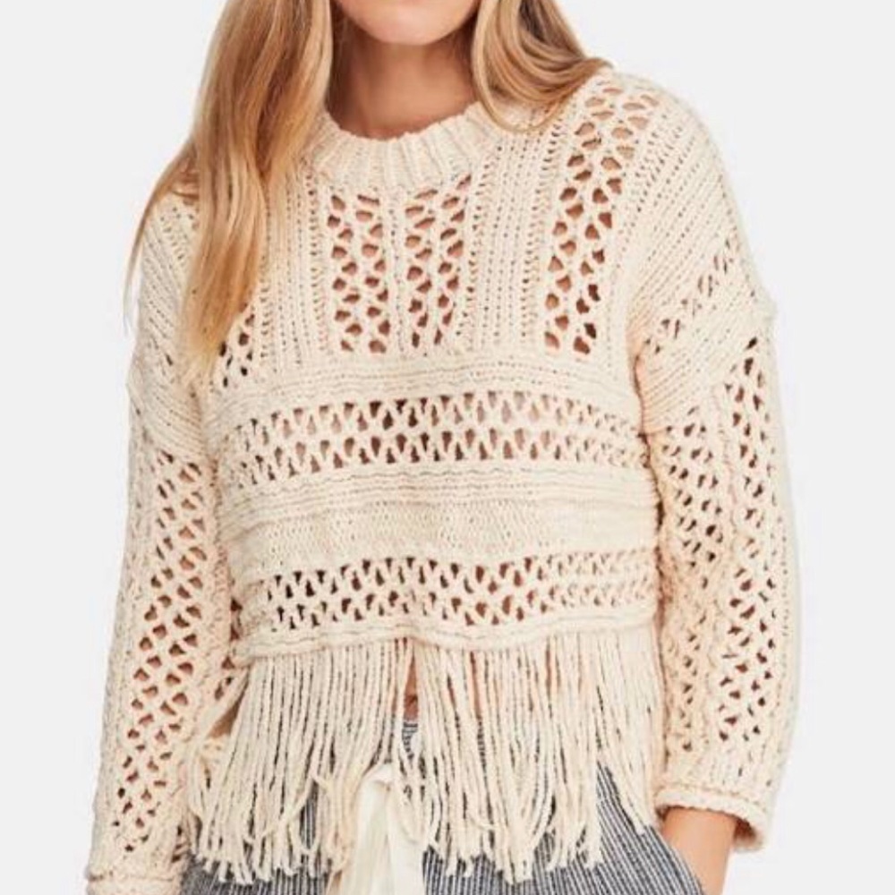 FREE PEOPLE Sweater Fringe Long Sleeve sz xs